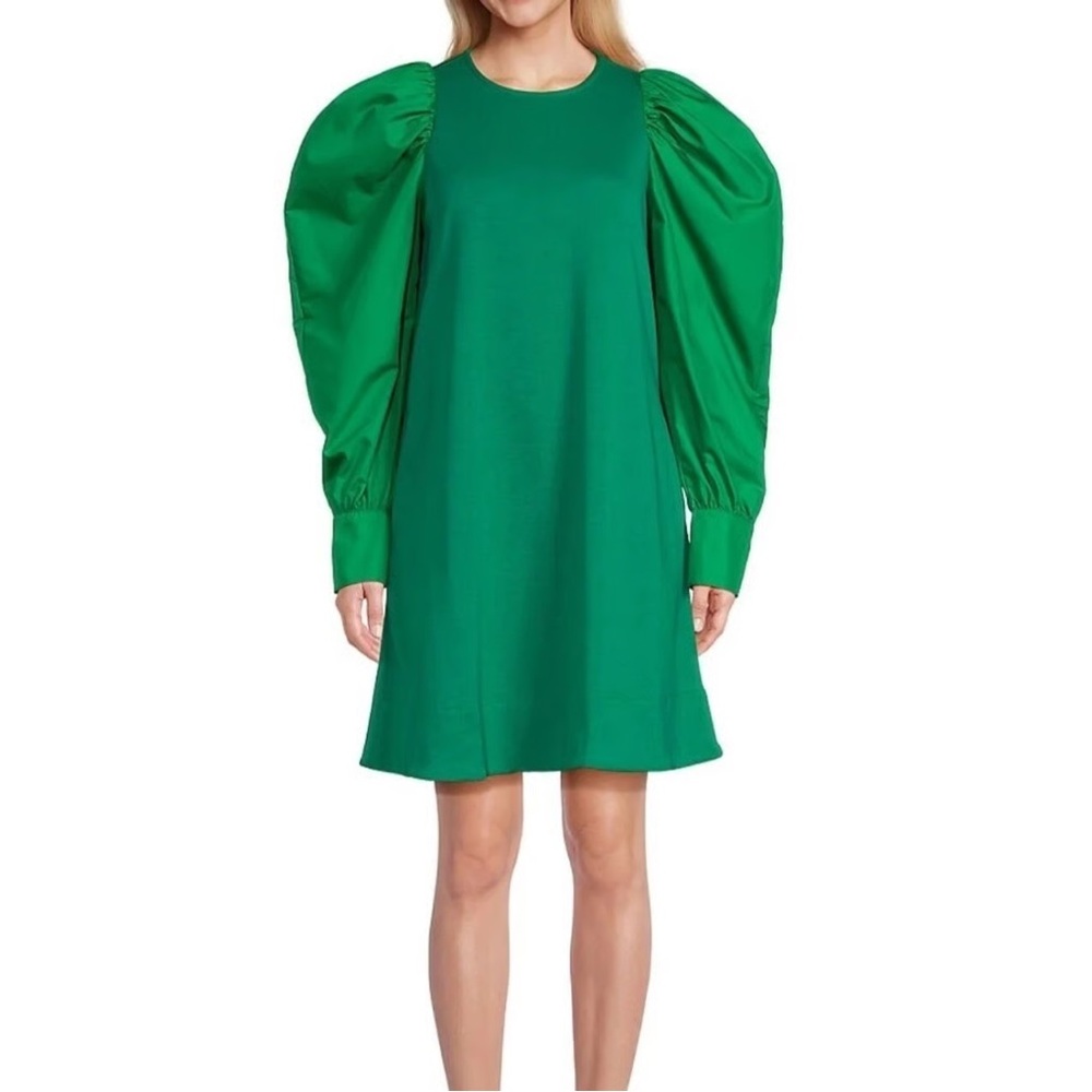 Area Stars Green Puff Sleeve A-Line Mini Dress Medium